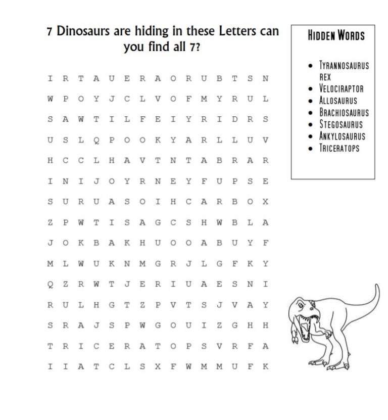 Printable Dinosaur Word Search That After School Life