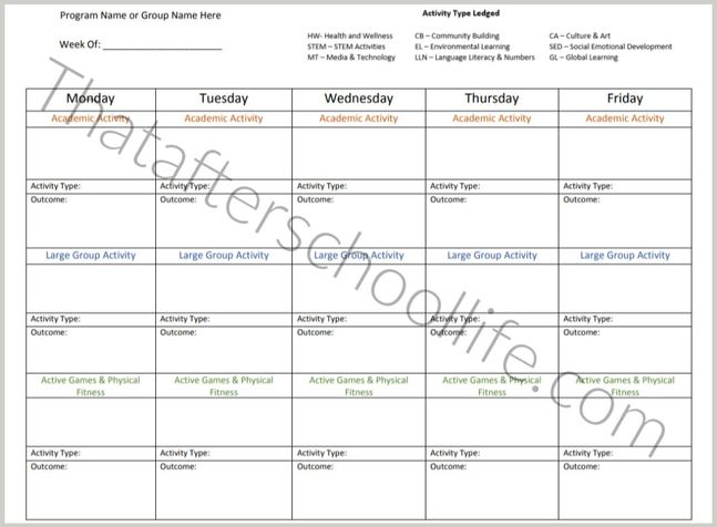 After School Lesson Plan Template