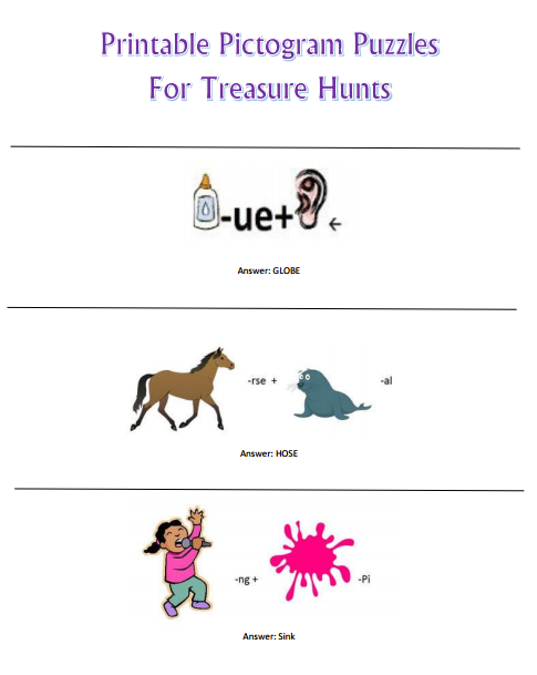 printable pictogram puzzles for treasure hunt