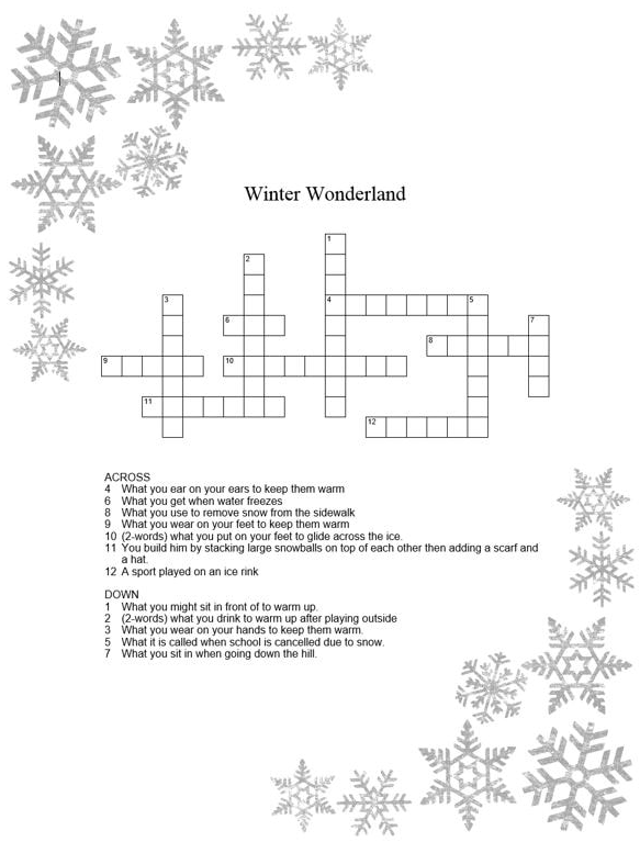 Printable Winter Crossword Puzzle That After School Life