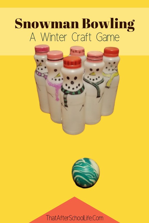 This easy craft game for kids uses simple supplies to create a game kids can play indoors on a cold winter day.  Create snowmen from milk bottles and create your own indoor bowling game.

