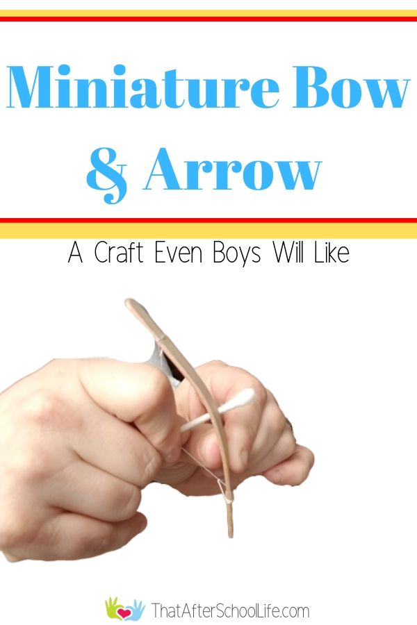 This Mini bow & arrow activity is a fun craft that all kids enjoy.  Of course, you want to make sure they are being safe (the adult in me made me type that). While safety is always of top priority, these mini bow and arrows use Q-Tips, dental floss and craft sticks, they are not dangerous. This activity will have even the most stubborn, anti-crafting boys excited about creating. 
